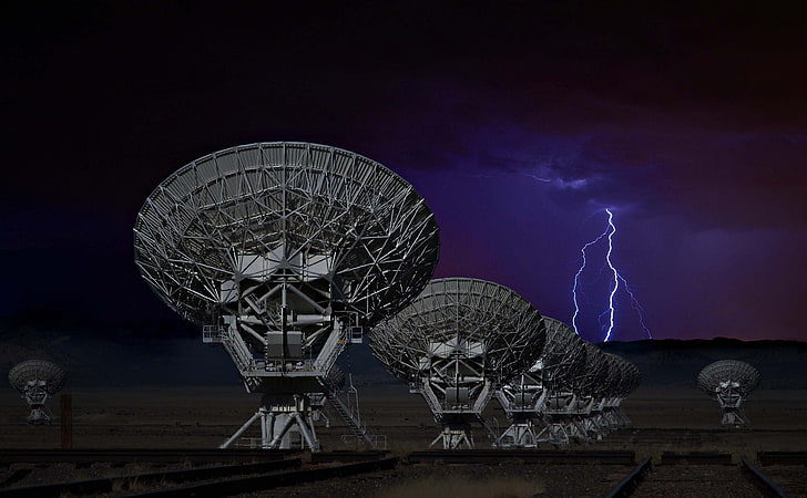 the sky, lightning, antenna, New Mexico, technology, radio telescope, HD wallpaper