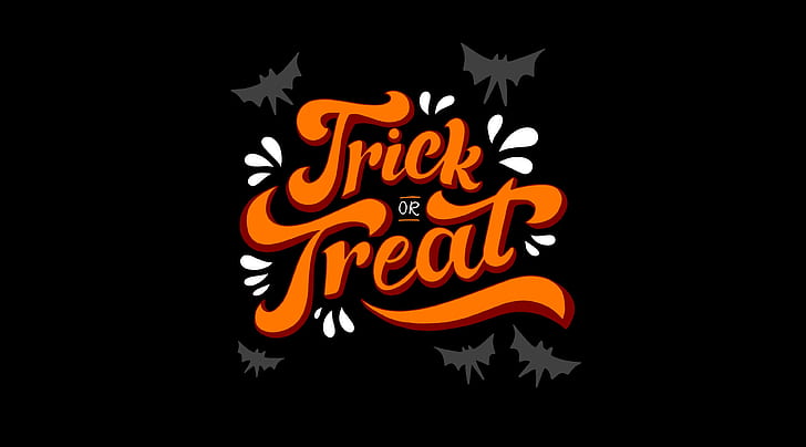 Trick or Treat, Halloween, Holidays, Orange, Black, Typography, HD wallpaper
