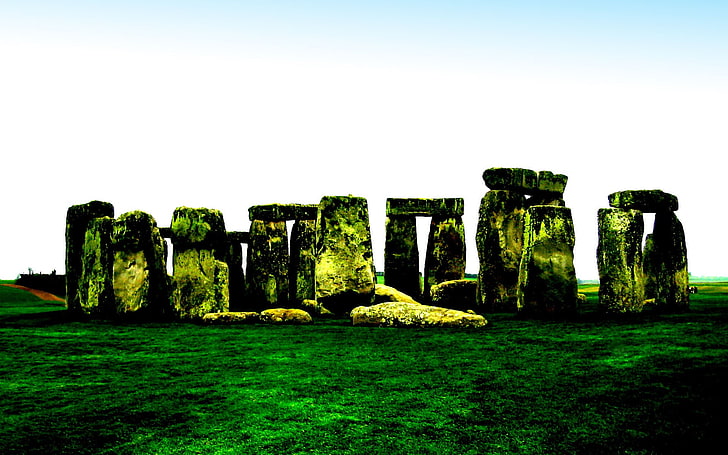 Stonehenge, sky, history, the past, nature, green color, no people