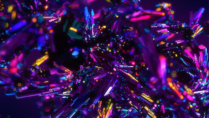 Colorful Crystals Abstract 4K, no people, close-up, decoration