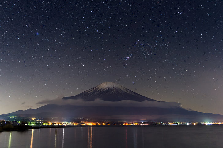 Mount Fuji, Japan, the sky, stars, mountain, panorama, mt Fuji, HD wallpaper
