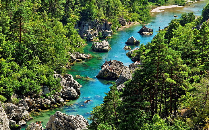 Gorges Du Tarn River Water Rock Forest Pine Trees Cevennes National Park Languedoc Roussillon In Southern France Photo Wallpaper Hd 2880×1800