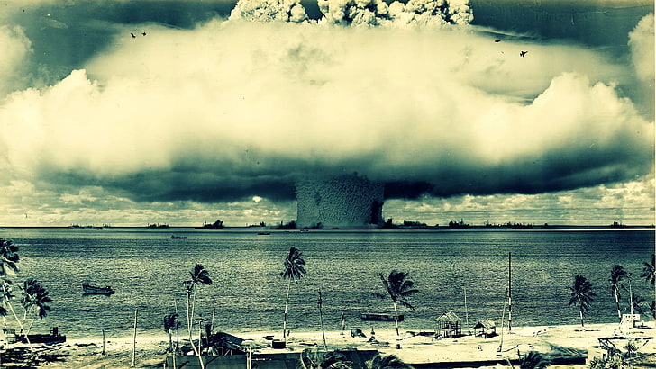 white mushroom cloud, nuclear, bombs, Bomber, explosion, atomic bomb