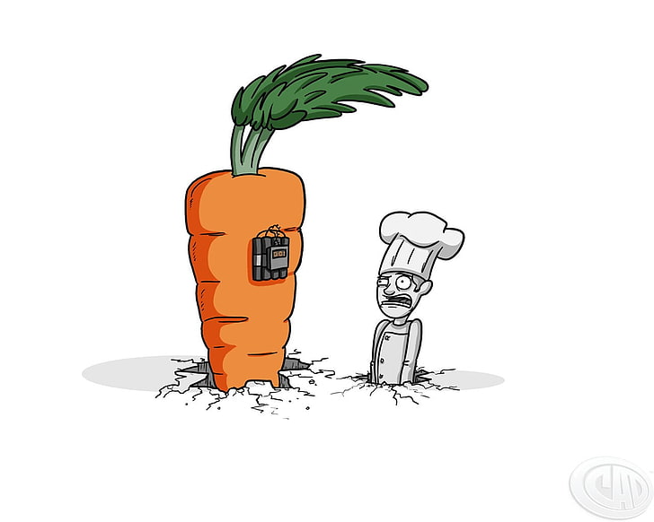orange carrot illustration, humor, simple background, selective coloring
