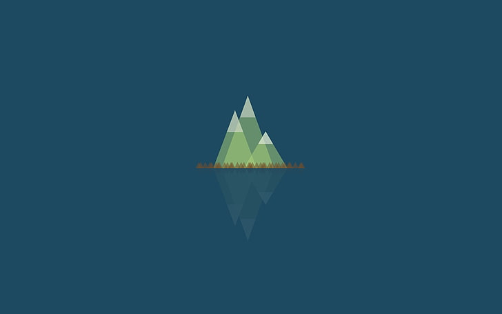 mountains, reflection, simple background, minimalism, low poly