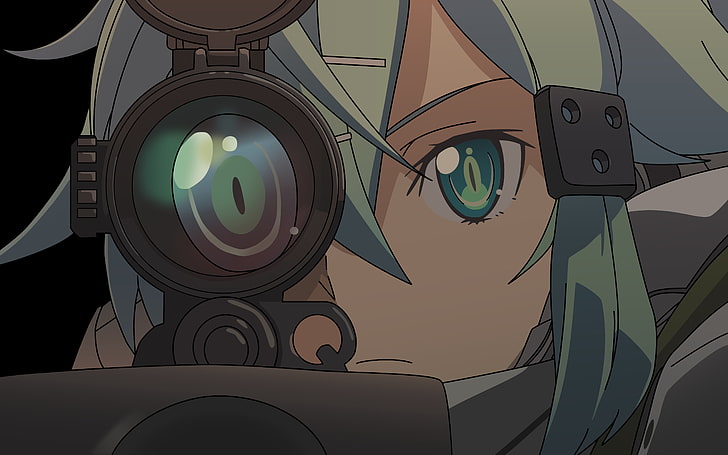 Sword Art Online Sinon, Asada Shino, sniper rifle, eyes, anime, HD wallpaper