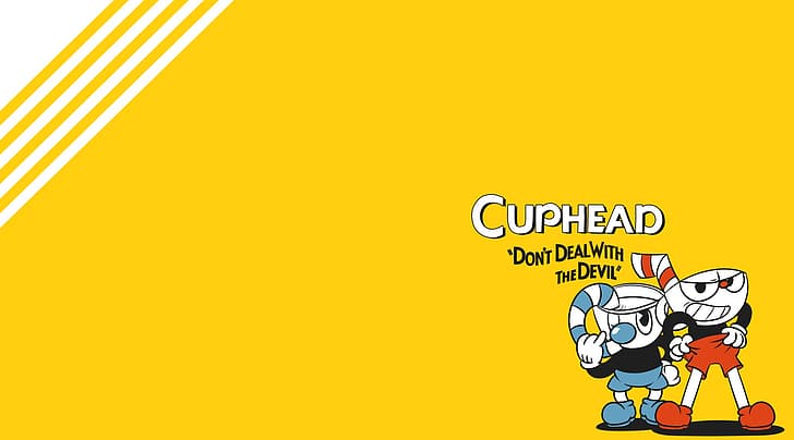 Cuphead, Cuphead (Video Game), video game characters, yellow background, HD wallpaper