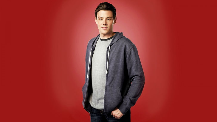 men's gray zip-up hoodie, cory monteith, actor, guy, males, one Person