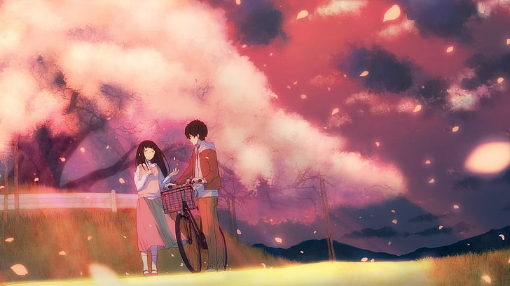 anime, sky, Hyouka, Chitanda Eru, Oreki Houtarou, full length, HD wallpaper
