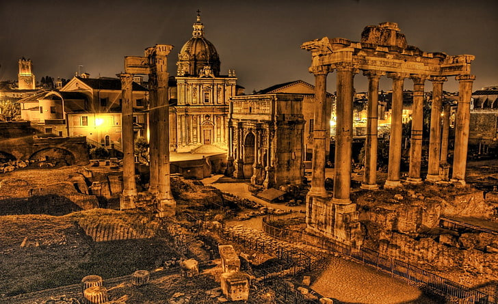 Roman Forum, ruins illustration, Europe, Italy, Golden, hdr, ancient