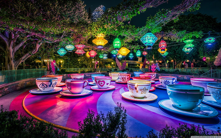 assorted-color teacup with saucer set lot, Disneyland, theme parks, HD wallpaper