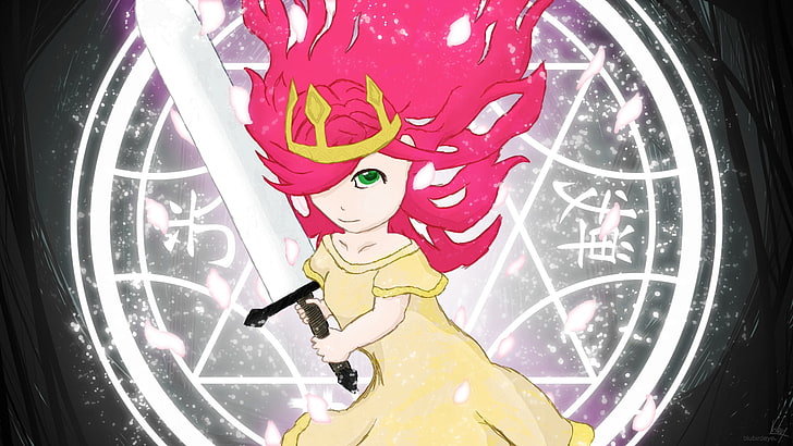 Child of Light, Aurora, anime girls, lights, sword, representation
