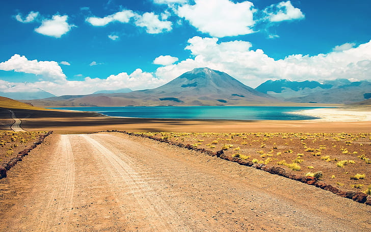 HD wallpaper: Atacama, Chile, desert, road, mountain, lake, cloud |  Wallpaper Flare
