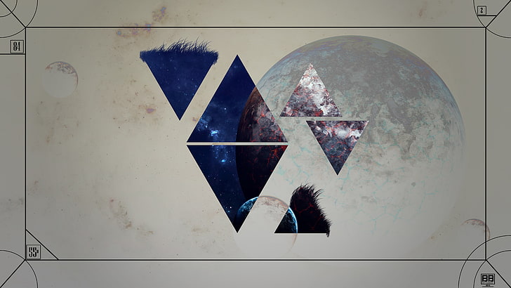 blue and brown triangle digital wallpaper, space, galaxy, white