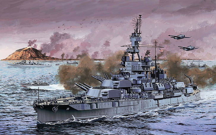 ship, Navy, the battle, American, battleship, WW2, art., PA, HD wallpaper