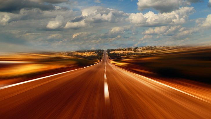 timelapse photography of roadway, long road, outdoors, motion blur, HD wallpaper