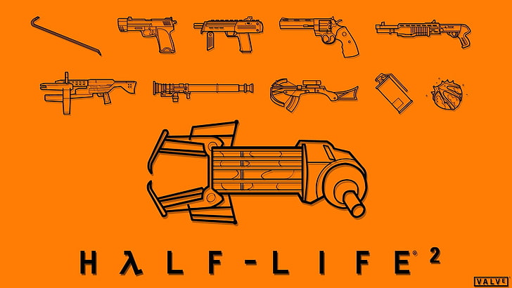 Half Life 2 weapon illustration with text overlay, Half-Life 2, HD wallpaper
