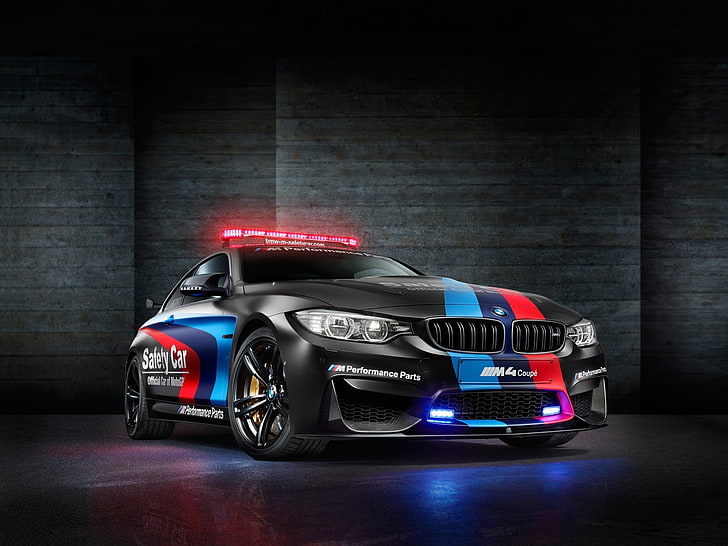 black, red, and blue BMW coupe, BMW M4, car, safety car, BMW M4 Coupe