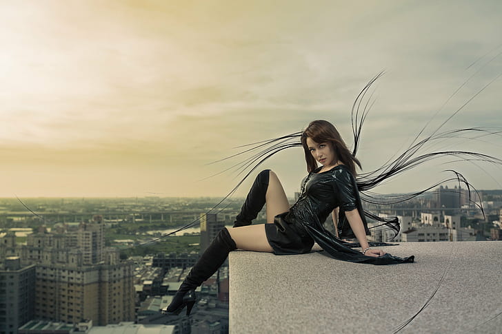 woman wearing knee-high boots, Dark Angel, 桃園, Angel  Dark, HD wallpaper