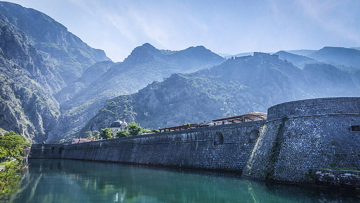 kotor, naure, montenegro, wall, dam, mountains, europe, skurda river, HD wallpaper
