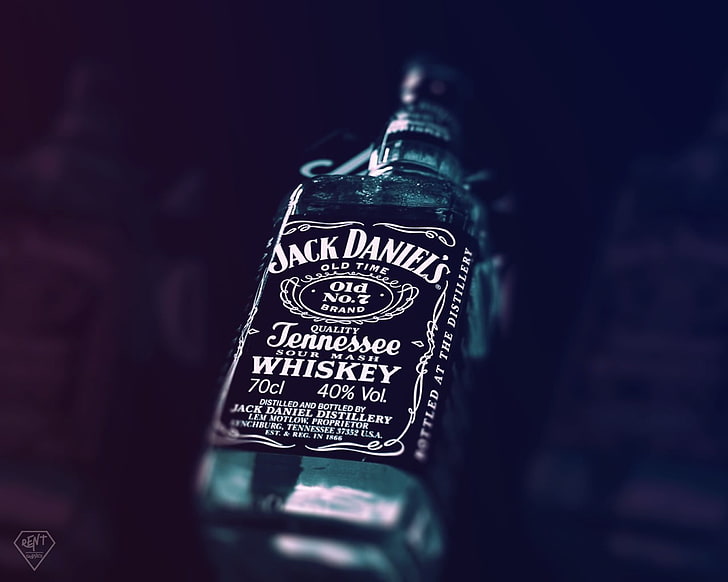 black and white labeled bottle, minimalism, Jack Daniel's, dark