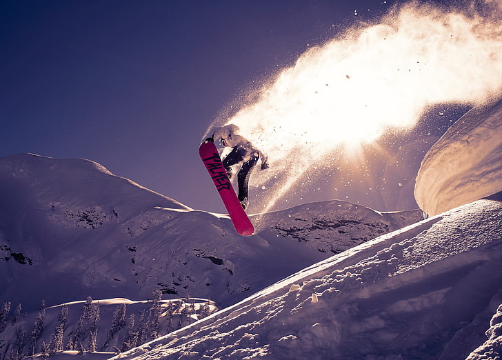 man ride-on snowboard, snowboarding, trick, jump, sport, extreme Sports, HD wallpaper