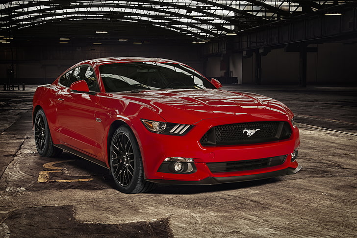 red Ford Mustang GT coupe, 2015, EU-spec, car, sports Car, land Vehicle, HD wallpaper