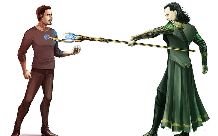 Loki and Iron Man, 2 anime characters, movies, 1920x1200, robert downey jr.