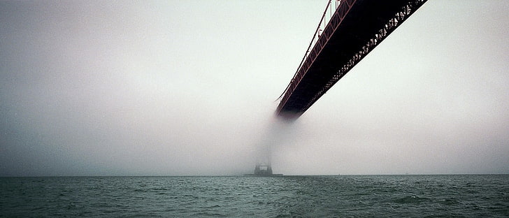brown metal bridge, mist, Golden Gate Bridge, water, sea, fog