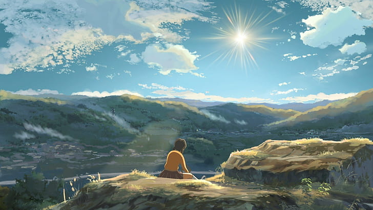 anime anime girls sky sun clouds children who chase lost voices, HD wallpaper