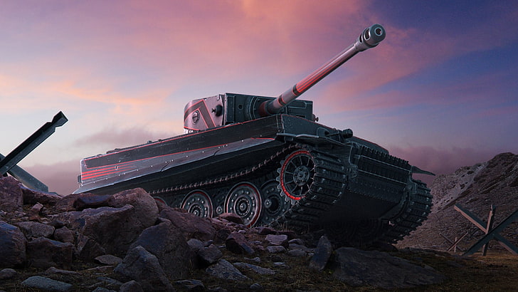 black and red armored tank wallpaper, Sunset, The sky, Clouds HD wallpaper