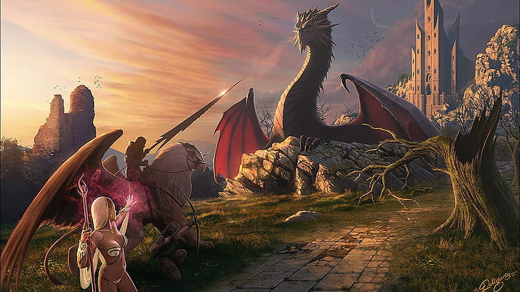 Awesome Dragon Castle Fantasy Art  #14091 Square Single Coaster 