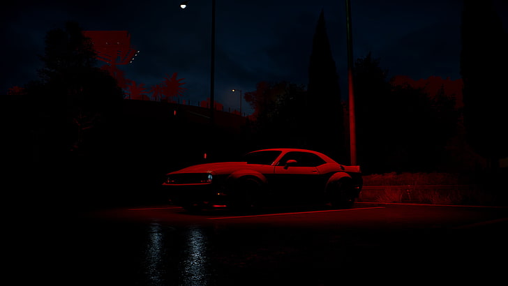 white coupe, Need for Speed, red, Dodge Challenger, night, spotlights, HD wallpaper