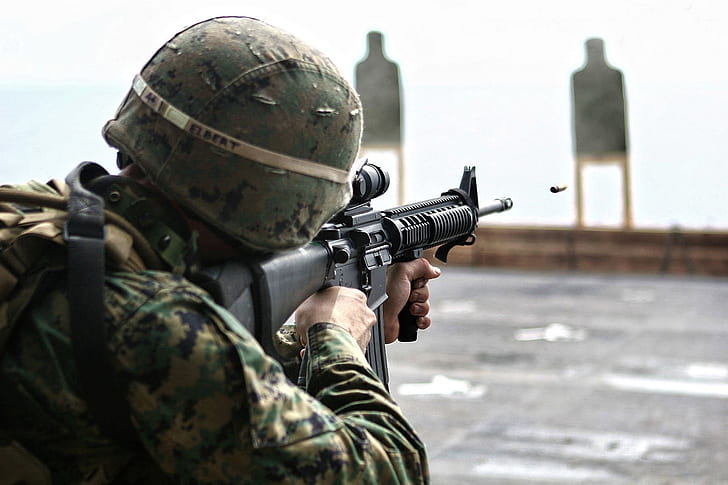 Military, Soldier, M16 Rifle, Target Practice, HD wallpaper