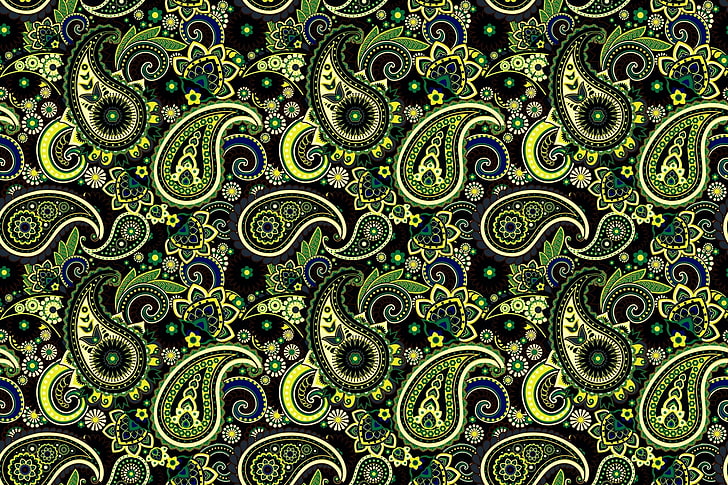 green paisley pattern illustration, ornament, Indian cucumbers, HD wallpaper