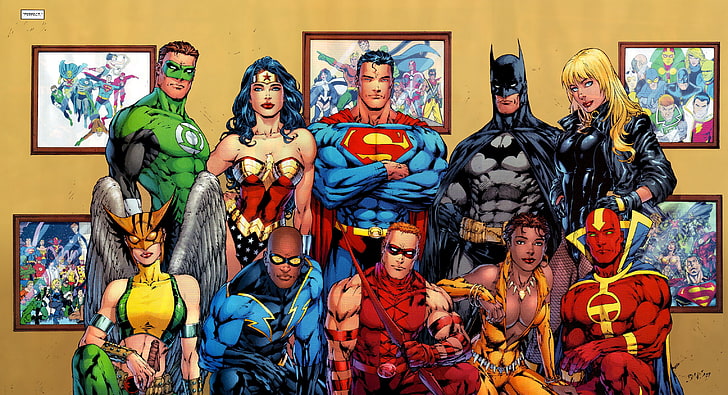 Justice League painting, DC Comics, superhero, Wonder Woman, Superman