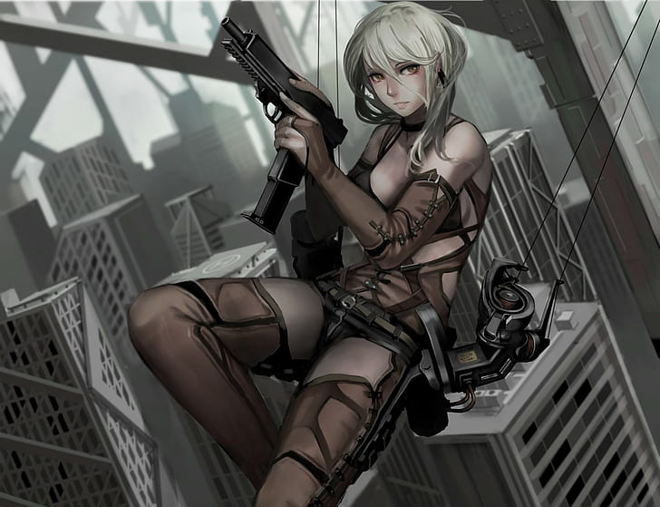 anime, anime girls, gun, weapon, HD wallpaper