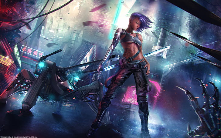 Asian Cyberpunk HD, fantasy, girls, HD wallpaper