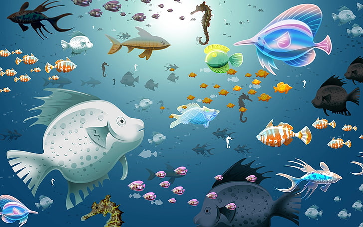 HD wallpaper: fish illustration lot, drawing, underwater, sea, animal,  nature | Wallpaper Flare