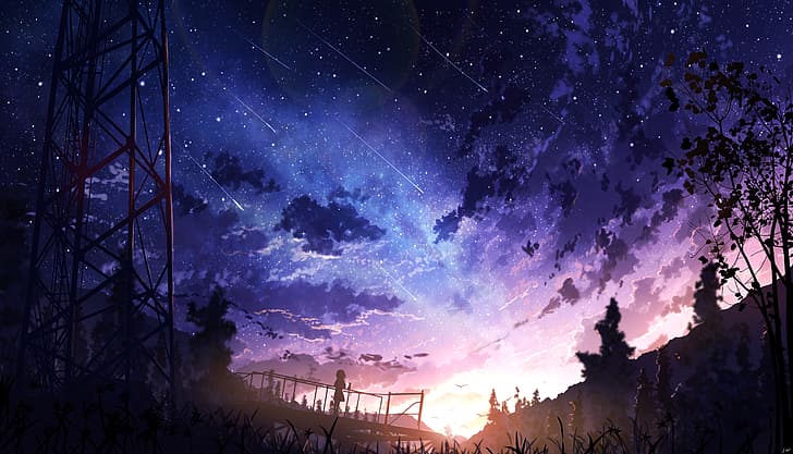anime, landscape, sky (dom), anime girls, sunset, Pixiv Fantasia, HD wallpaper