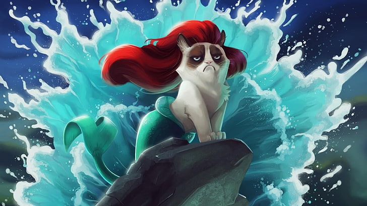 HD wallpaper: Princess Ariel cat illustration, Grumpy Cat, The Little  Mermaid | Wallpaper Flare