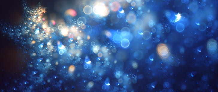 blue and multicolored bokeh lights, lights 3D wallpaper, ultra-wide