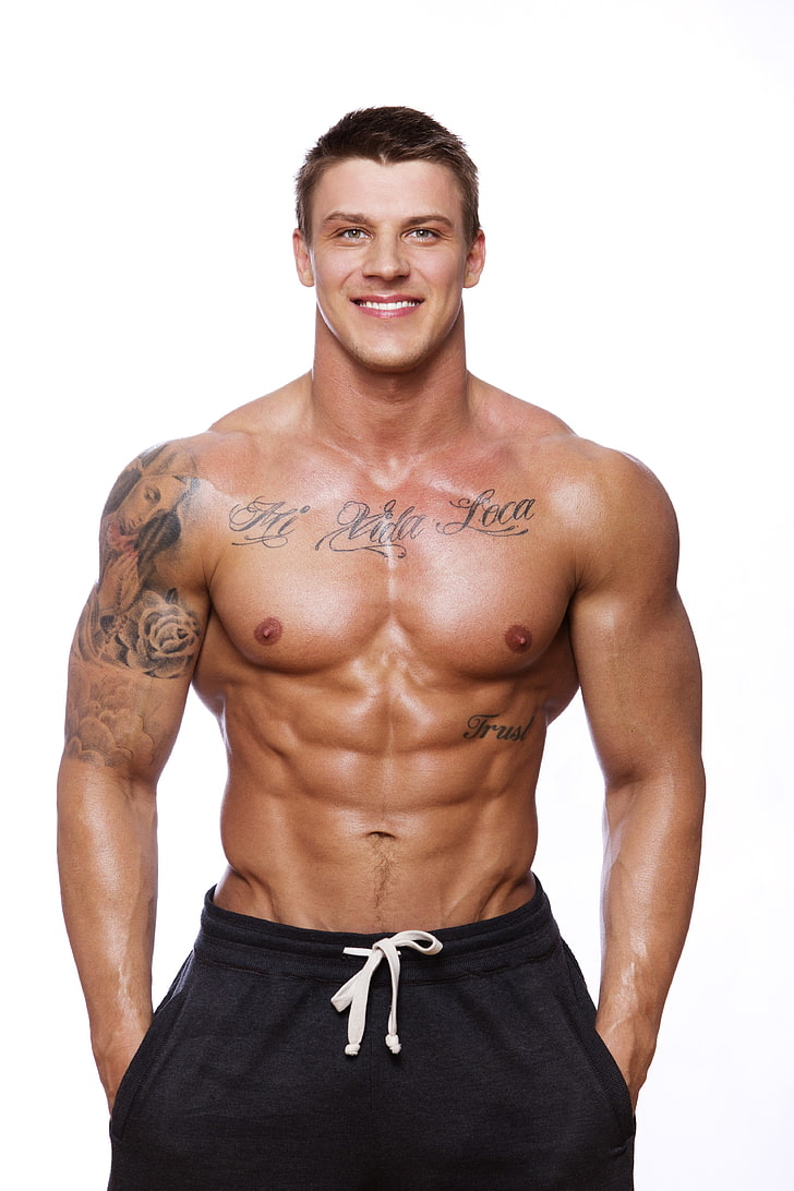 men's black drawstring bottoms, skinny, shirtless, model, Bodybuilder, HD wallpaper