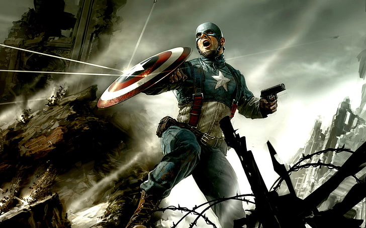 Marvel Captain America digital wallpaper, Marvel Comics, low angle view