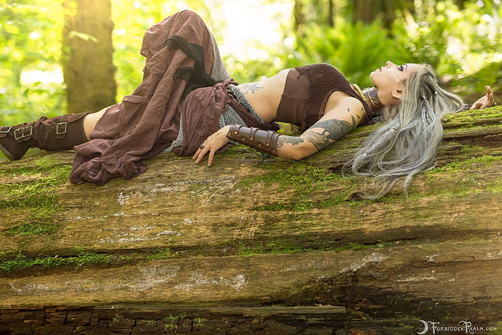 Genevieve, women outdoors, Wood Elves, ForbiddenRealm, tattoo, HD wallpaper