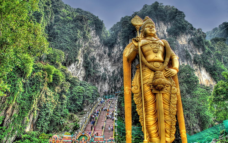 HD wallpaper: gold Hindu god statue, murugan, malaysia, stairs, hills,  people | Wallpaper Flare