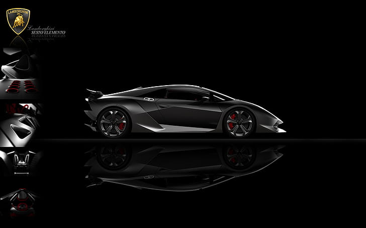 Car, Lamborghini, Lamborghini Sesto Elemento, Black, Side View