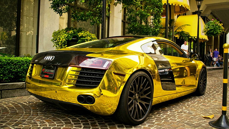 car, gold, motor vehicle, design, sports car, supercar, luxury vehicle, HD wallpaper