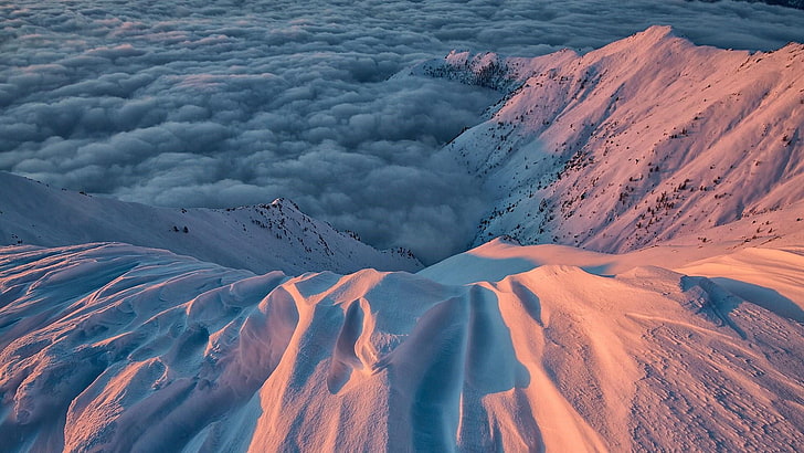 deep, snow, clouds, cloudy, glacial landform, winter, depth, HD wallpaper