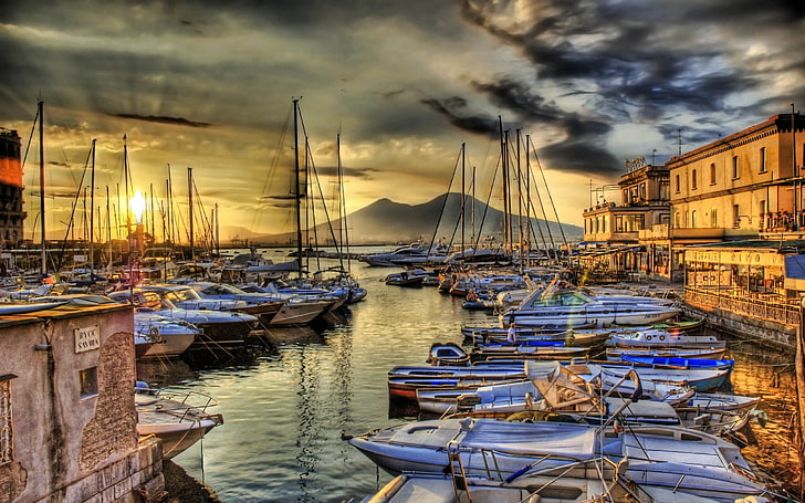 photography of boats, naples, italy, sea, pier, wharf, hdr, nautical Vessel, HD wallpaper